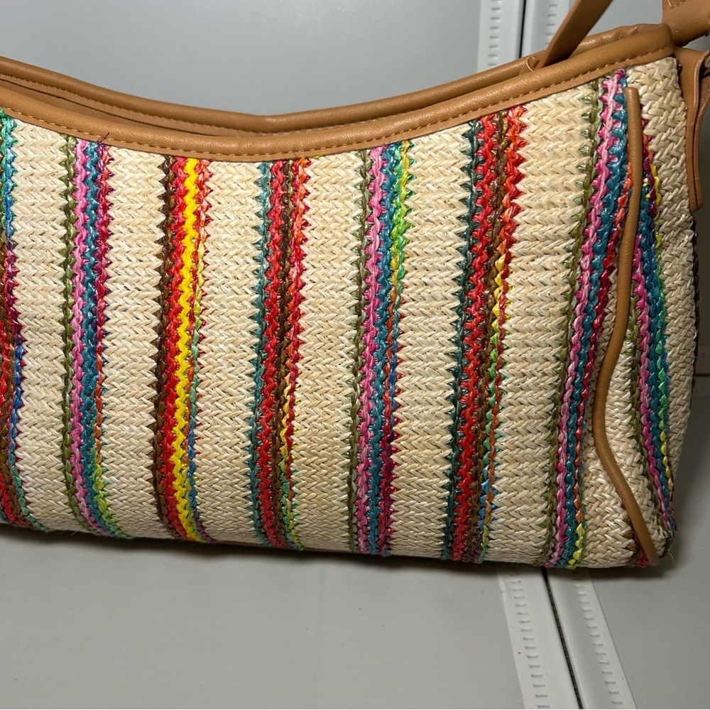 Rosetti Multicolored Woven With Pleather Trim Shoulder Bag Handbag - Picture 4 of 9